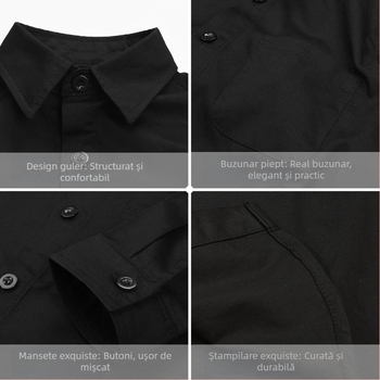 Cămașă pentru băieți cu mânecă lungă, guler tip lapel, imprimeu solid, 92% bumbac