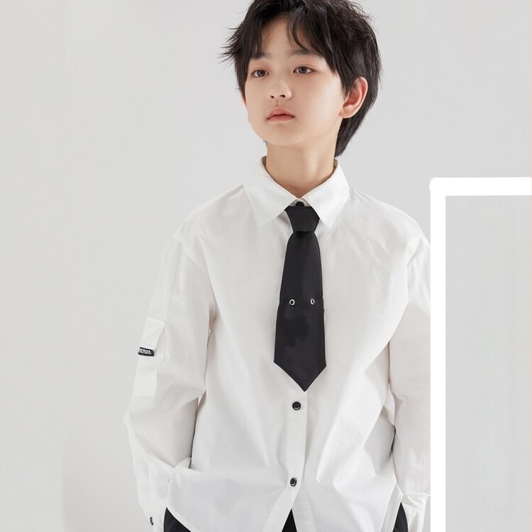 Cămașă pentru băieți cu mâneci lungi, guler tip lapel, amestec de bumbac 30%, stil preppy, pentru primăvară-toamnă