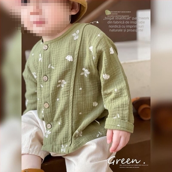 Cămașă pentru copii și bebeluți, neutru din punct de vedere al sexului, mânecă lungă, amestec poliester-bumbac 50/50, potrivită pentru nou-născuți 0–12 luni, primăvară și toamnă