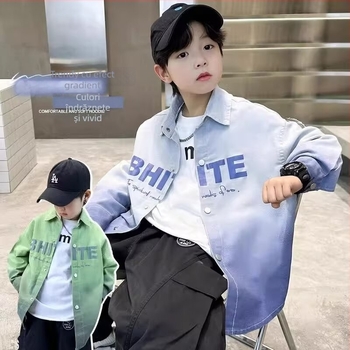 Cămașă pentru copii - stil coreean, guler rever, mâneci lungi, model în carouri, 80% poliester