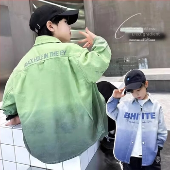 Cămașă pentru copii - stil coreean, guler rever, mâneci lungi, model în carouri, 80% poliester