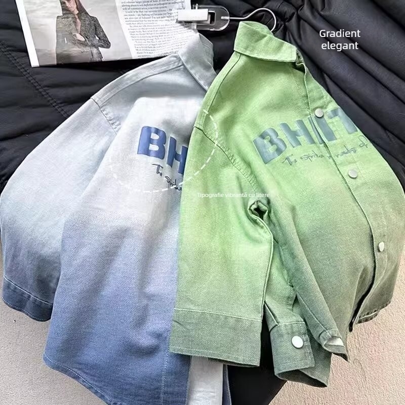 Cămașă pentru copii - stil coreean, guler rever, mâneci lungi, model în carouri, 80% poliester