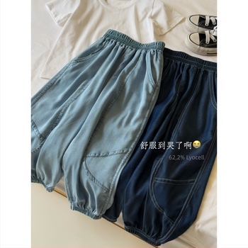 Pantaloni pentru copii din Lyocell Denim anti-țânțari, 65% Lyocell, unicolor, vara 2025, casual