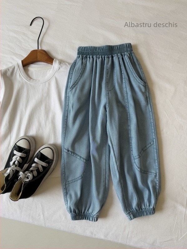 Pantaloni pentru copii din Lyocell Denim anti-țânțari, 65% Lyocell, unicolor, vara 2025, casual