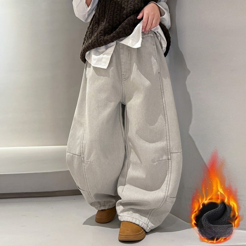 Blugi pentru băieți din bumbac cu căptușeală de fleece, iarnă, lungi, groși, talie medie cu bandă elastică