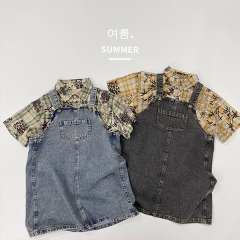 Rochie denim pentru copii cu bretele în stil coreean, material principal 100% bumbac, pentru vârsta 3–8 ani, vară 2025