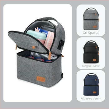 Rucsac izolat pentru păstrarea laptelui matern, material Oxford, design urban minimalist, bretele curbate, căptușeală din poliester