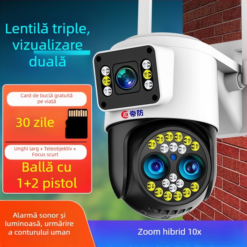 Cameră de supraveghere sferică, exterior, wireless - 360° vedere, viziune nocturnă, 4G, HD