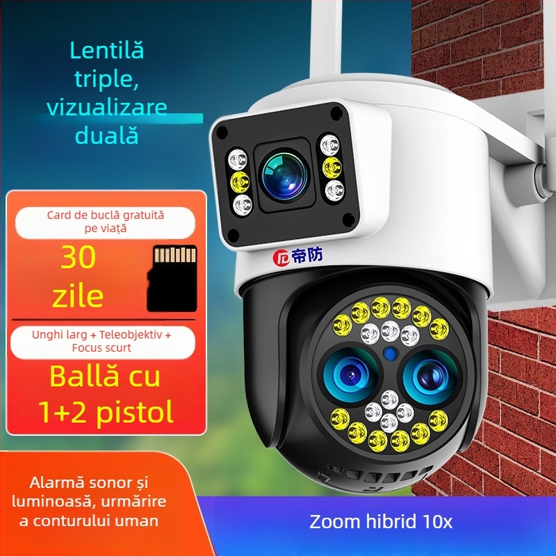 Cameră de supraveghere sferică, exterior, wireless - 360° vedere, viziune nocturnă, 4G, HD