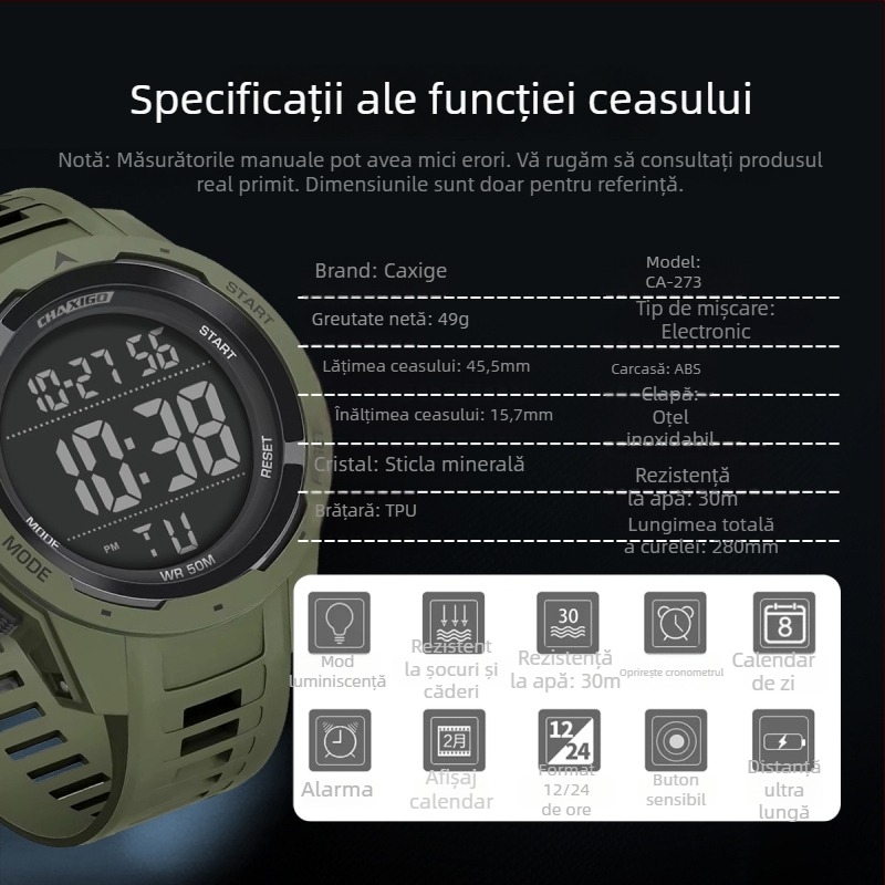 Chaxigo Ceas digital pentru elevi – afișaj numeric luminos, rezistență la apă 30M, mișcare electronică, ceas cu alarmă