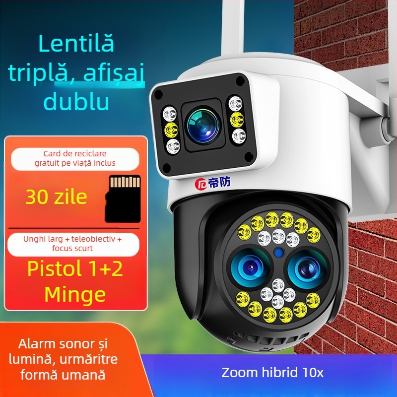 Cameră sferică de supraveghere wireless pentru exterior, cu vizualizare la 360°, vedere de noapte și 4G, pentru interior și exterior