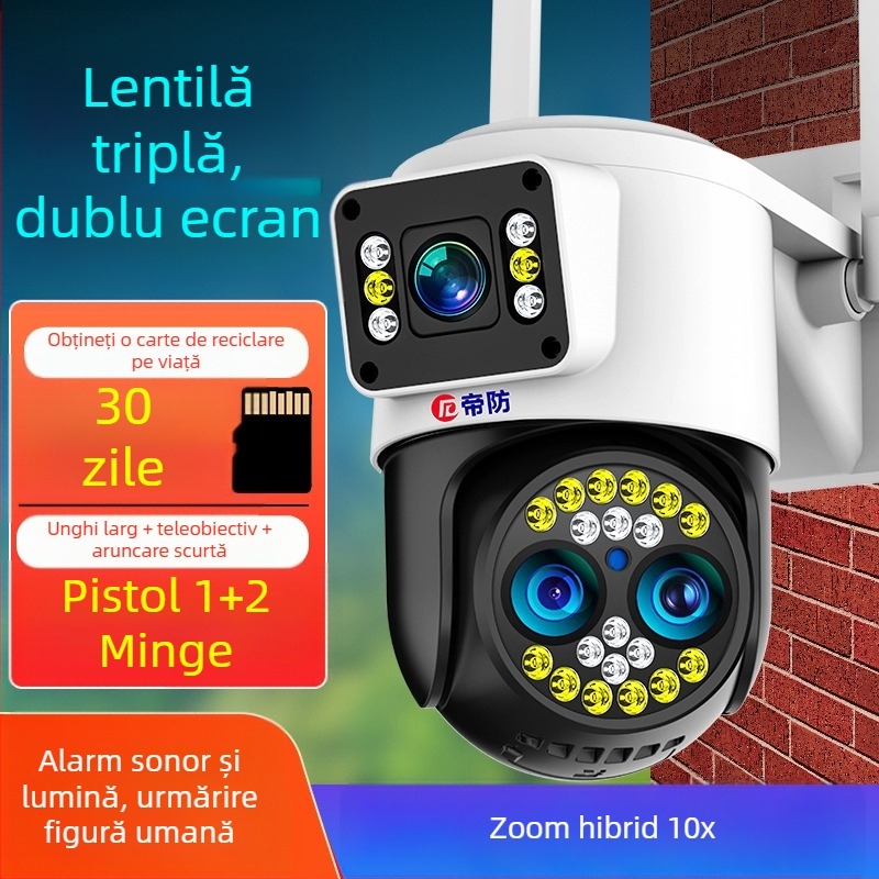 Cameră sferică de supraveghere wireless pentru exterior, cu vizualizare la 360°, vedere de noapte și 4G, pentru interior și exterior