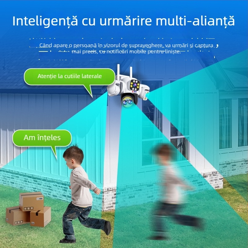 Cameră de supraveghere exterioră, wireless, cu vizionare nocturnă 360°, conectivitate 4G, iluminare minimă 0.001 lx, interval de funcționare -30°C până la 65°C, alimentare 12V