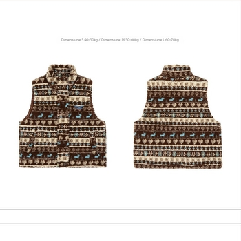 Vesta vintage Jacquard floral cu guler înalt, poliester gros, închidere cu nasturi pe o singură linie