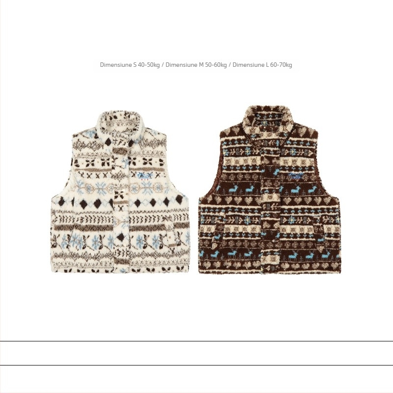 Vesta vintage Jacquard floral cu guler înalt, poliester gros, închidere cu nasturi pe o singură linie