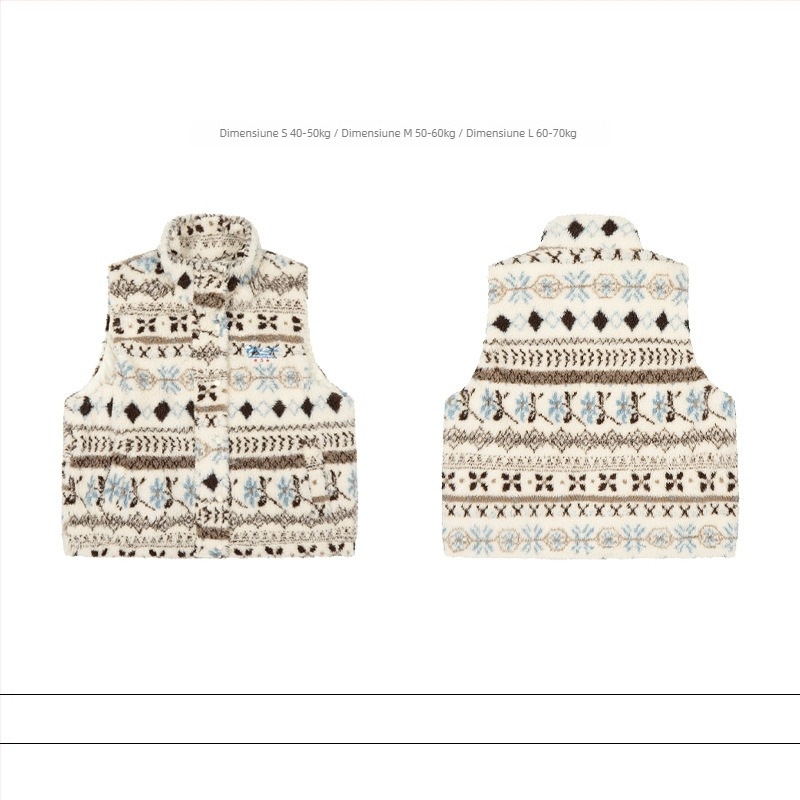 Vesta vintage Jacquard floral cu guler înalt, poliester gros, închidere cu nasturi pe o singură linie