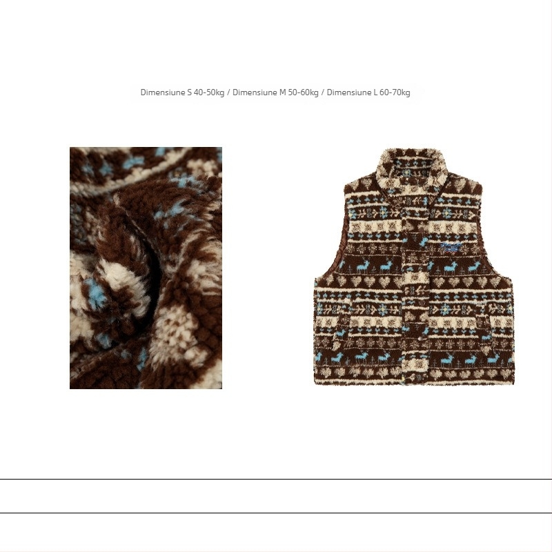 Vesta vintage Jacquard floral cu guler înalt, poliester gros, închidere cu nasturi pe o singură linie