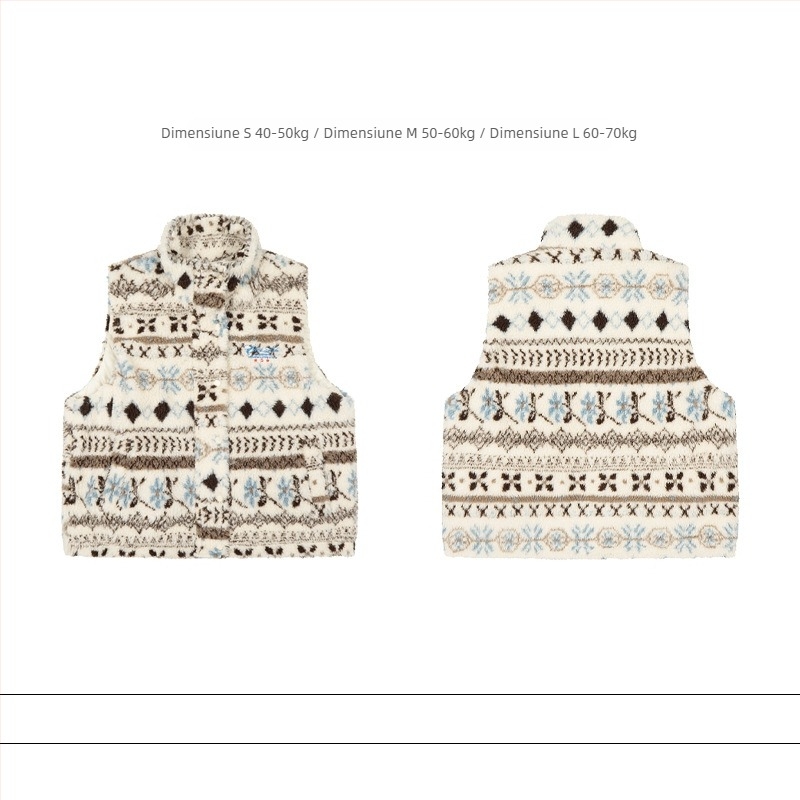 Vesta vintage Jacquard floral cu guler înalt, poliester gros, închidere cu nasturi pe o singură linie