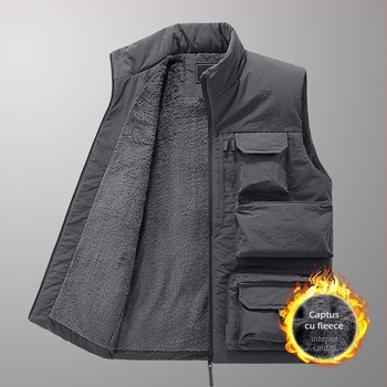 Vesta de lucru pentru bărbați, groasă, cu umplutură din poliester și căptușeală poliester, țesătură principală poliester, croi lejer