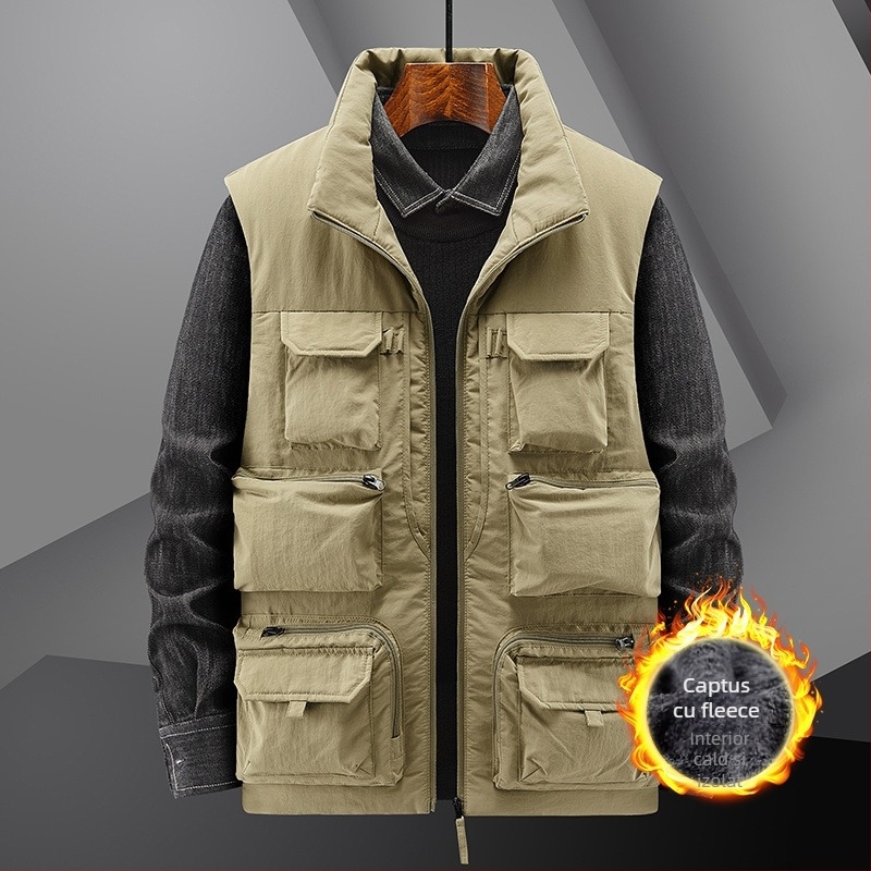 Vesta de lucru pentru bărbați, groasă, cu umplutură din poliester și căptușeală poliester, țesătură principală poliester, croi lejer