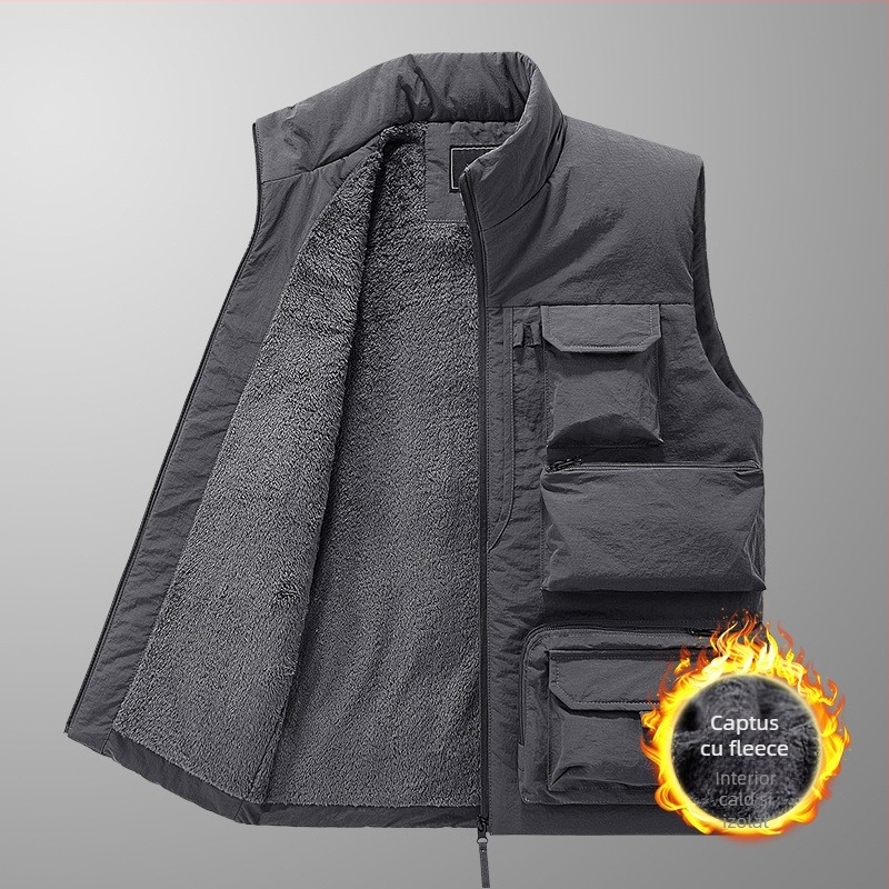 Vesta de lucru pentru bărbați, groasă, cu umplutură din poliester și căptușeală poliester, țesătură principală poliester, croi lejer