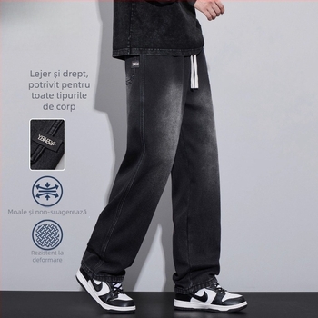 Jeanși pentru adolescenți băieți, iarnă, căptușeală din fleece, croială dreaptă, talie medie, fermoar