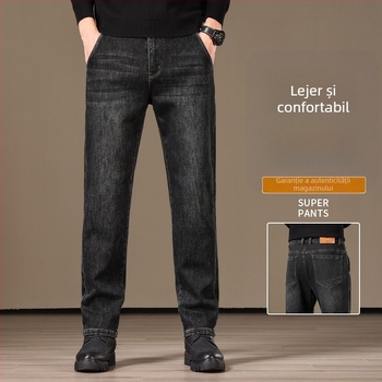 Blugi: talie înaltă, croială dreaptă, țesătură mai groasă pentru iarnă, cinci buzunare, fermoar