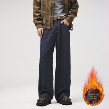 Jeansi – croiță dreaptă, spălați, stil retro american, talie medie (denim din bumbac, iarnă)