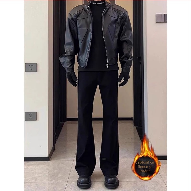 Jeansi drepti, talie medie, fermoar, lavabil, material chenille