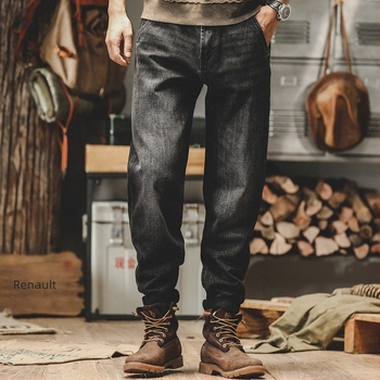 Jeans pentru bărbați, croială dreaptă, talie medie, 100% bumbac, design cu cinci buzunare