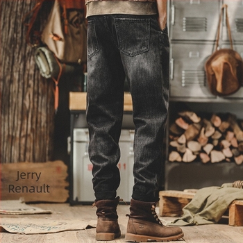 Jeans pentru bărbați, croială dreaptă, talie medie, 100% bumbac, design cu cinci buzunare