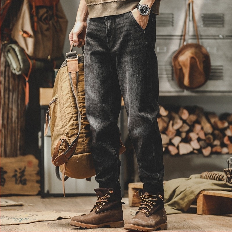 Jeans pentru bărbați, croială dreaptă, talie medie, 100% bumbac, design cu cinci buzunare