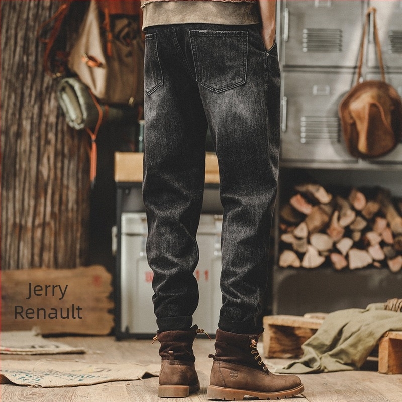 Jeans pentru bărbați, croială dreaptă, talie medie, 100% bumbac, design cu cinci buzunare