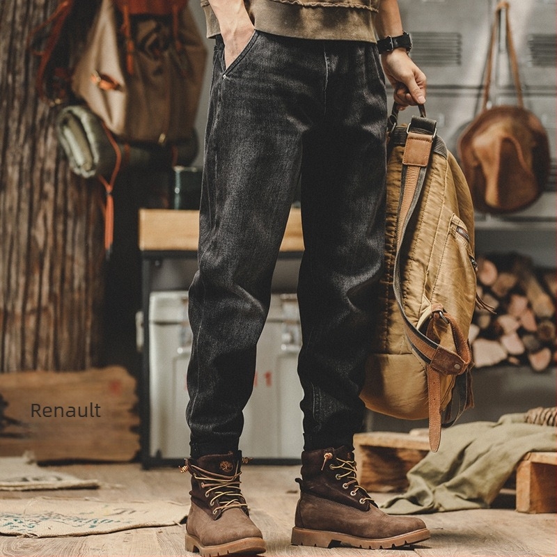 Jeans pentru bărbați, croială dreaptă, talie medie, 100% bumbac, design cu cinci buzunare