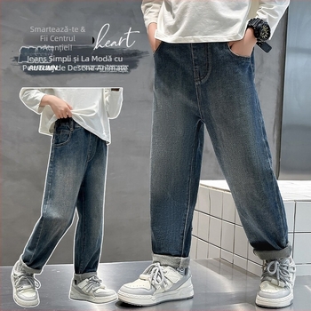 Blugi pentru băieți cu căptușeală de fleece, denim Cowboy, 40% bumbac, toamnă-iarna 2025