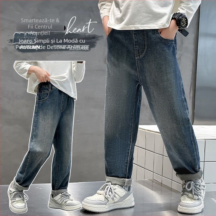 Blugi pentru băieți cu căptușeală de fleece, denim Cowboy, 40% bumbac, toamnă-iarna 2025