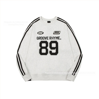 Hanorac damă din bumbac cu litere brodate, guler rotund, mâneci lungi, croială lejeră, stil casual japonez-coreean