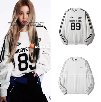 Hanorac damă din bumbac cu litere brodate, guler rotund, mâneci lungi, croială lejeră, stil casual japonez-coreean