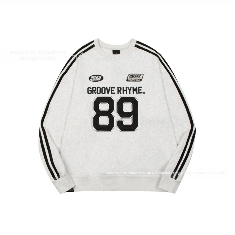 Hanorac damă din bumbac cu litere brodate, guler rotund, mâneci lungi, croială lejeră, stil casual japonez-coreean