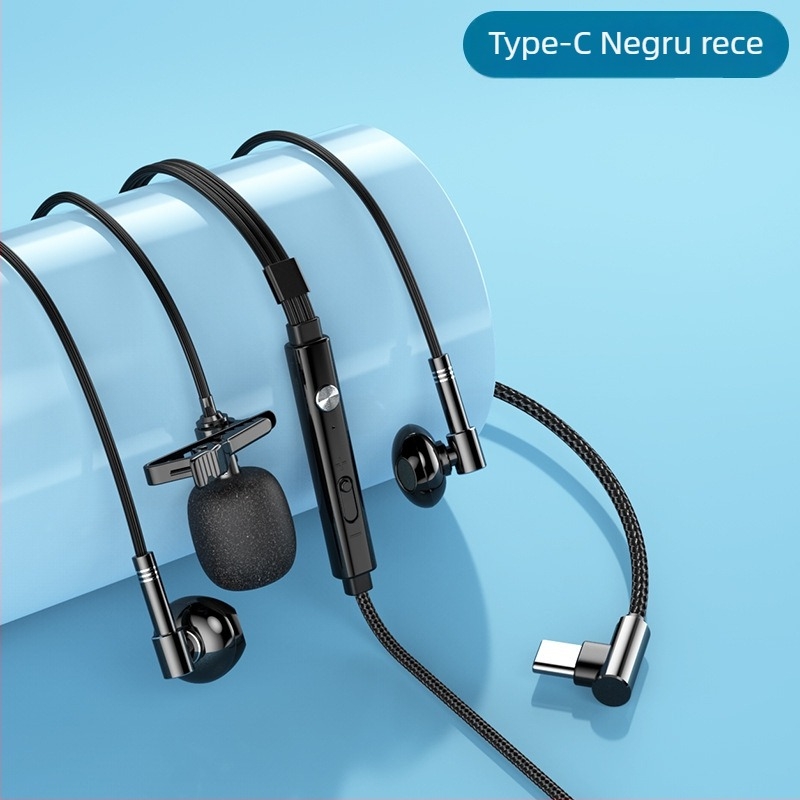 Căști cu fir lavalier, microfon dual - difuzor 14,2 mm, conector 3,5 mm în formă de L, 20–20000 Hz, cablu împletit