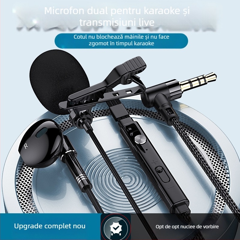 Casti cu fir, lavalier cu microfon dual, mufă 3.5 mm tip L-curbat, difuzor 14.2 mm, cablu împletit 1.5 m, 20–20000 Hz