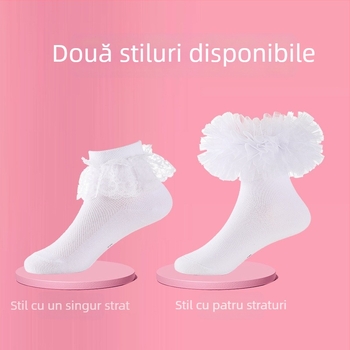 Șosete de balet pentru copii, cu dantelă - până la mijlocul gambei, din bumbac combed 80%, pentru toate anotimpurile, mărime L
