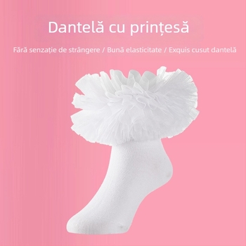 Șosete de balet pentru copii, cu dantelă - până la mijlocul gambei, din bumbac combed 80%, pentru toate anotimpurile, mărime L