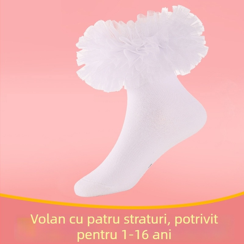 Șosete de balet pentru copii, cu dantelă - până la mijlocul gambei, din bumbac combed 80%, pentru toate anotimpurile, mărime L