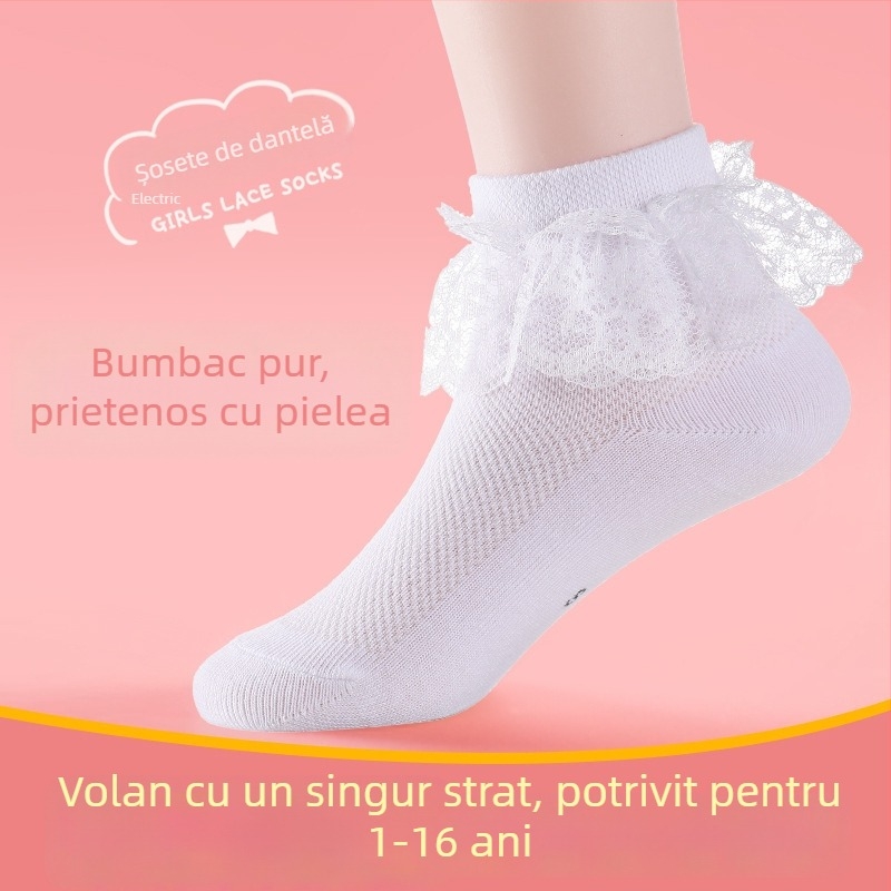 Șosete de balet pentru copii, cu dantelă - până la mijlocul gambei, din bumbac combed 80%, pentru toate anotimpurile, mărime L