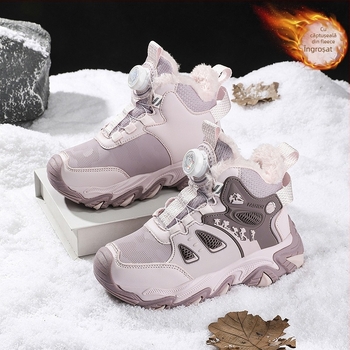 Pantofi sport pentru copii, impermeabili iarna, închidere cu nasturi rotativi, partea superioară din piele artificială, talpă EVA, țin cald