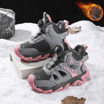 Pantofi sport pentru copii, impermeabili iarna, închidere cu nasturi rotativi, partea superioară din piele artificială, talpă EVA, țin cald