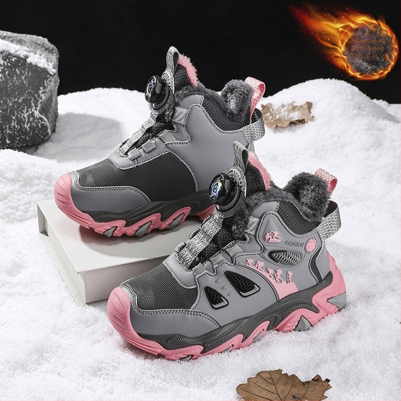 Pantofi sport pentru copii, impermeabili iarna, închidere cu nasturi rotativi, partea superioară din piele artificială, talpă EVA, țin cald