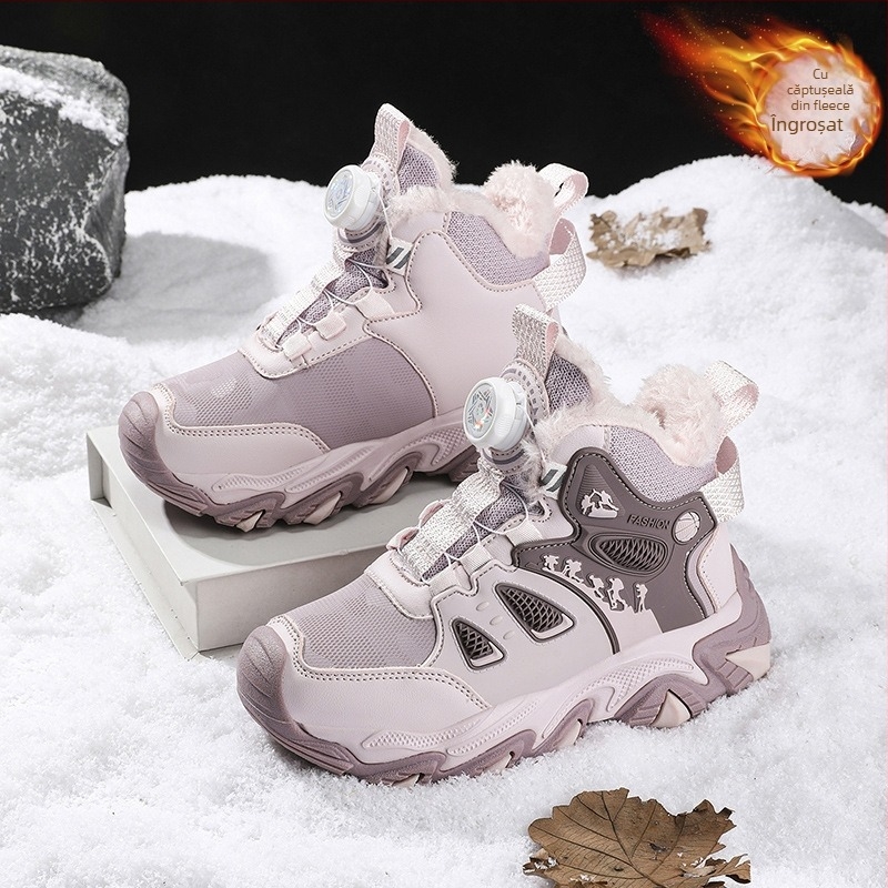 Pantofi sport pentru copii, impermeabili iarna, închidere cu nasturi rotativi, partea superioară din piele artificială, talpă EVA, țin cald