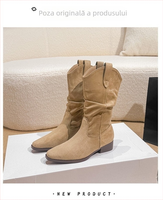 Cizme de cavalier pentru femei din piele naturală, interior cu creștere a înălțimii, vârf rotund, toc gros 6–8 cm